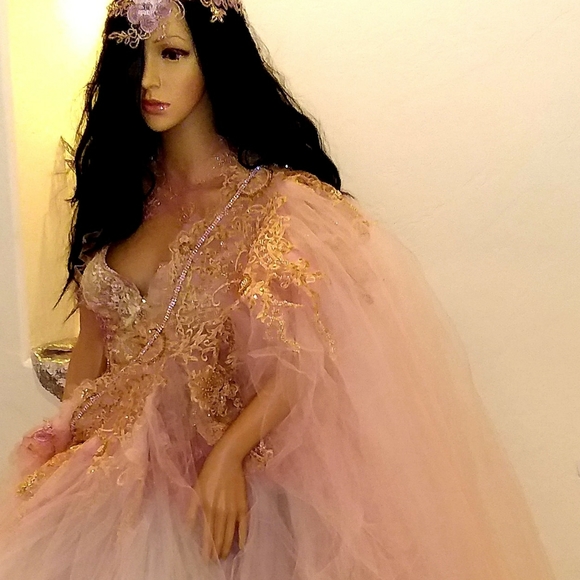 ASHA Blush & Mint Lehenga Saree Wedding Ballgown Set - Picture 3 of 10